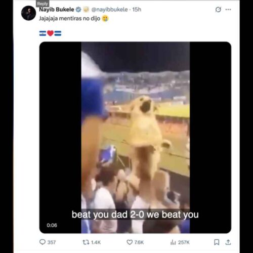 El presidente Nayib Bukele reacciona con humor a la derrota de la selección salvadoreña ante Honduras: "Jajajaja mentiras no dijo 🥲'.