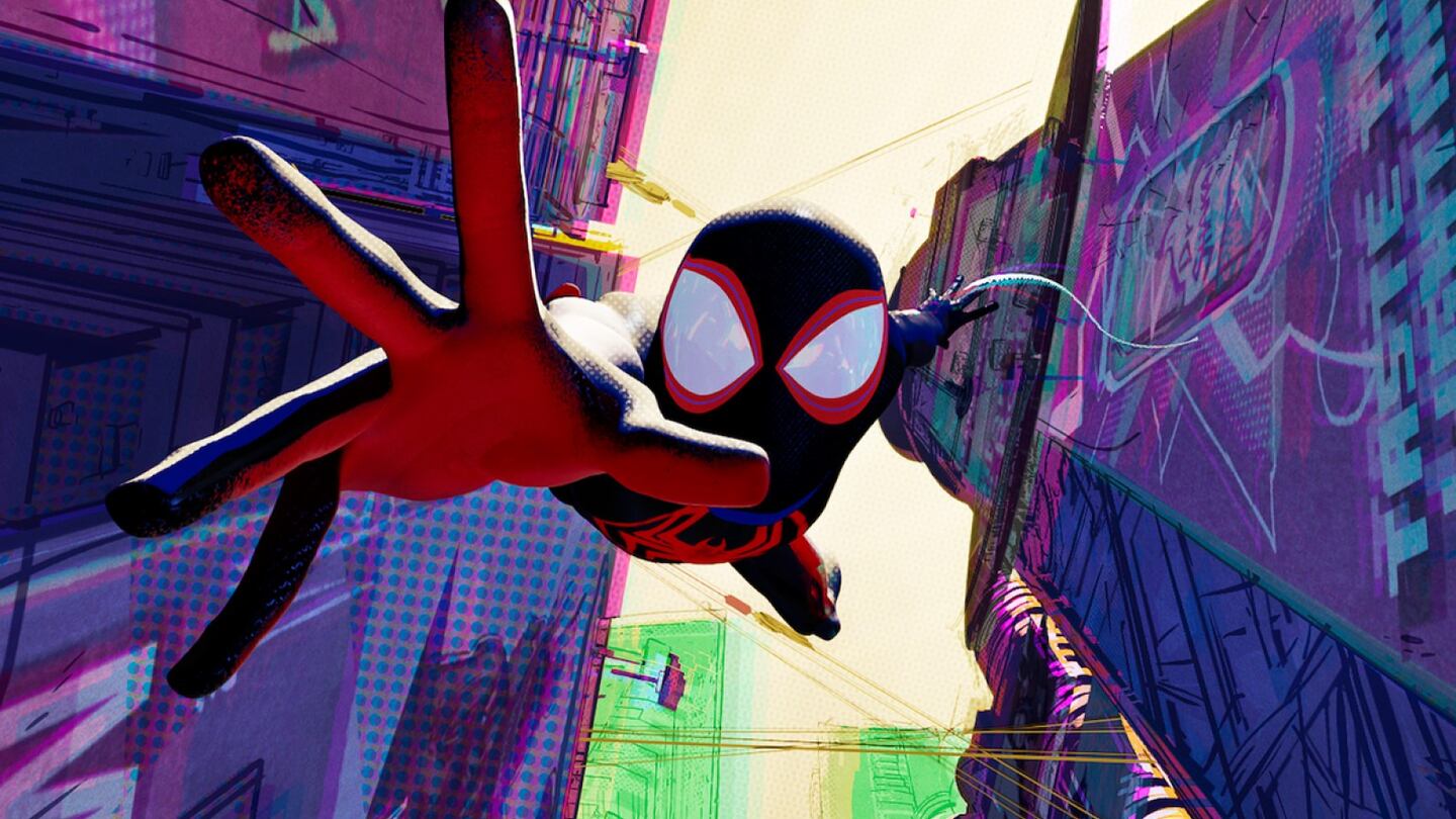 Imagen conceptual de "Spider-Man: Beyond the Spider-Verse" con el personaje principal en un fondo de ciudad animada. Foto: Spider-Man: Across the Spider-Verse Sony Pictures