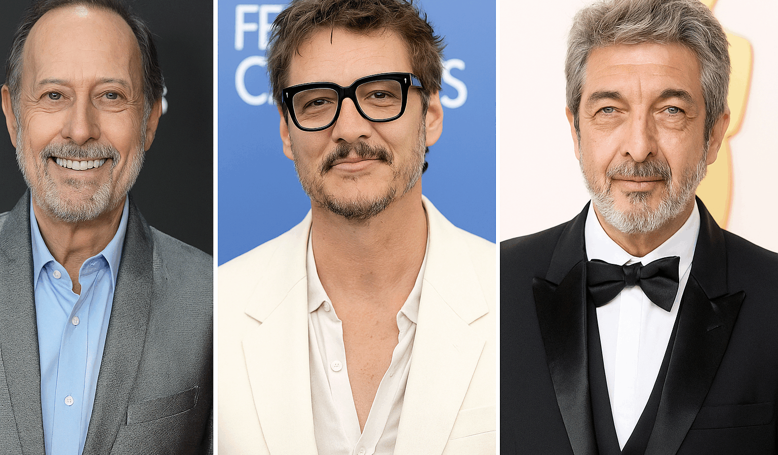 Grupo de actores latinos en un evento de Hollywood, destacando su influencia y éxito en la industria del entretenimiento. Foto: Collage Guillermo Francella/Pedro Pascal/Ricardo Darin