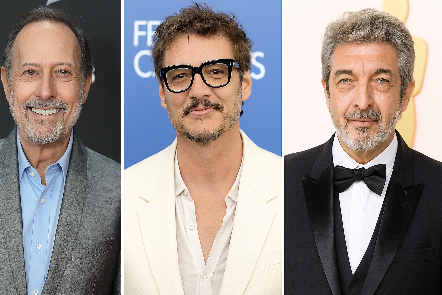 Grupo de actores latinos en un evento de Hollywood, destacando su influencia y éxito en la industria del entretenimiento. Foto: Collage Guillermo Francella/Pedro Pascal/Ricardo Darin