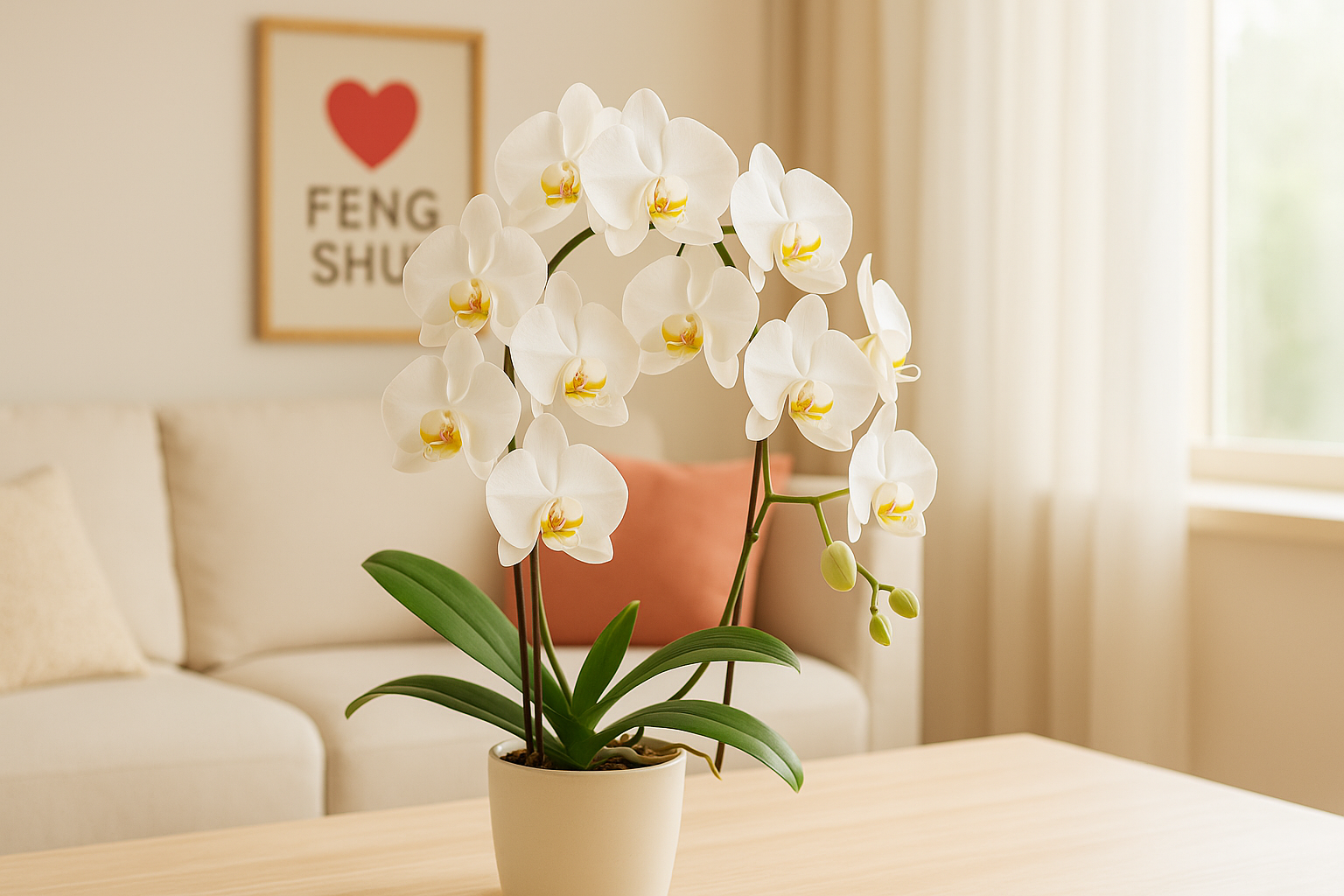 Orquídeas en un hogar, simbolizando amor y armonía según el feng shui. Foto: Estudio de Feng Shui