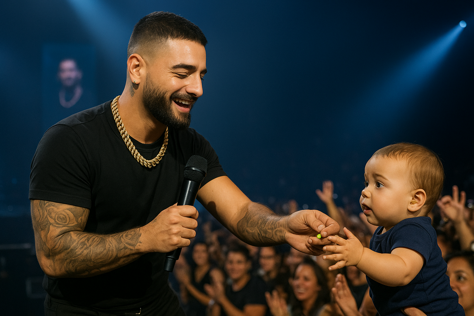 Maluma proyecta un mensaje de cuidado auditivo para bebés durante su concierto en Monterrey y regala tapones para los oídos. Foto: Ilustración.