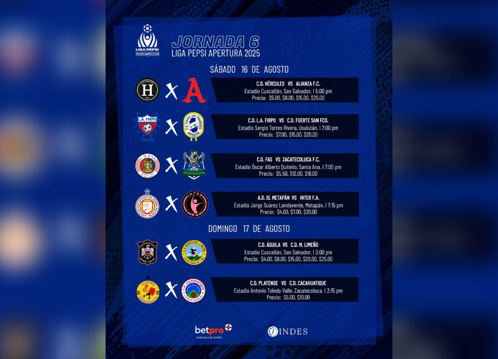 Cartel oficial de la Jornada 6 de la Liga Pepsi Apertura 2025. Foto: Cortesía Liga Pepsi.