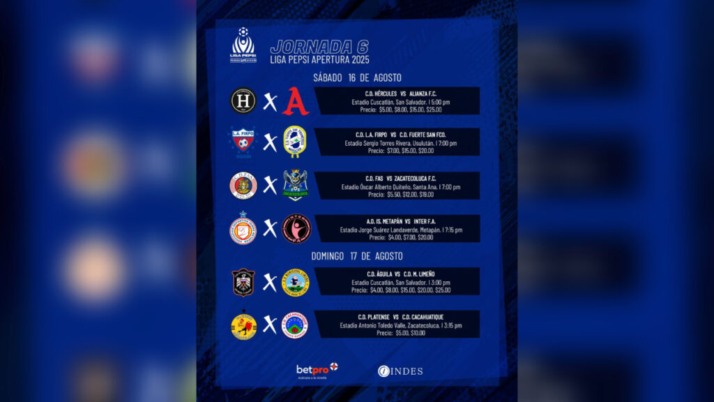 Cartel oficial de la Jornada 6 de la Liga Pepsi Apertura 2025. Foto: Cortesía Liga Pepsi.