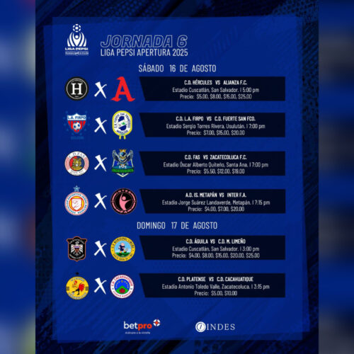 Cartel oficial de la Jornada 6 de la Liga Pepsi Apertura 2025. Foto: Cortesía Liga Pepsi.