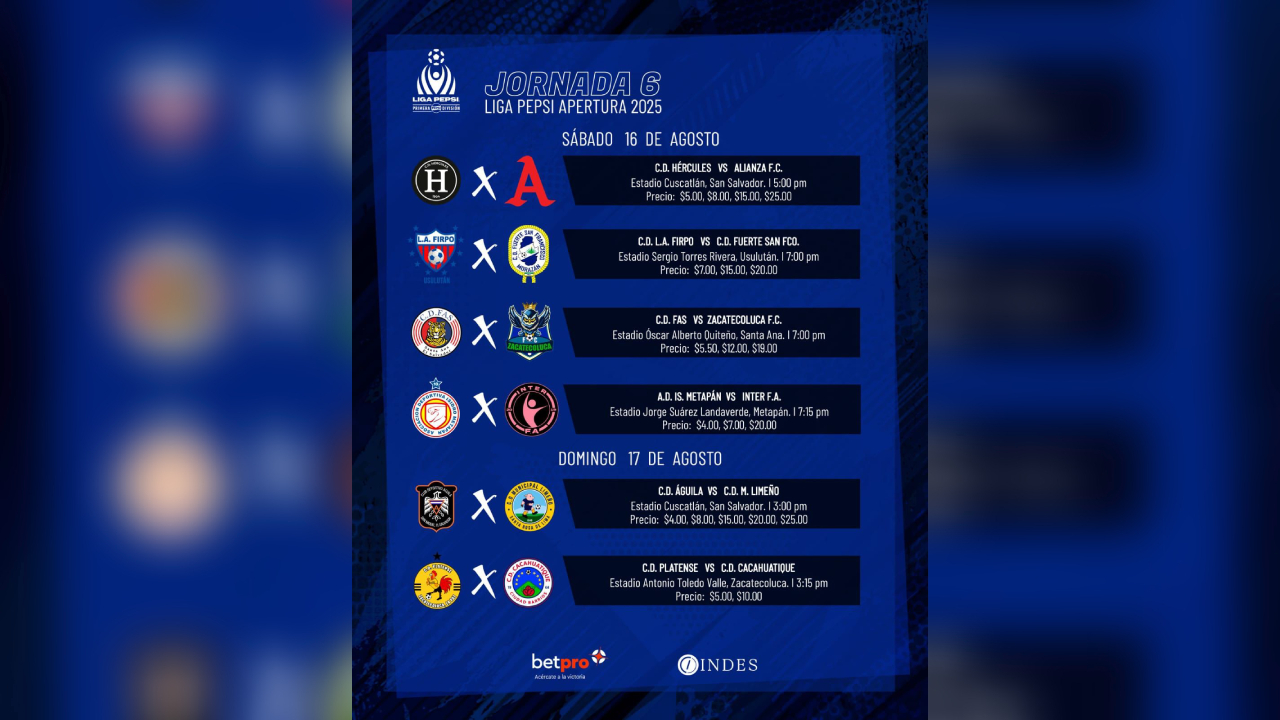 Cartel oficial de la Jornada 6 de la Liga Pepsi Apertura 2025. Foto: Cortesía Liga Pepsi.
