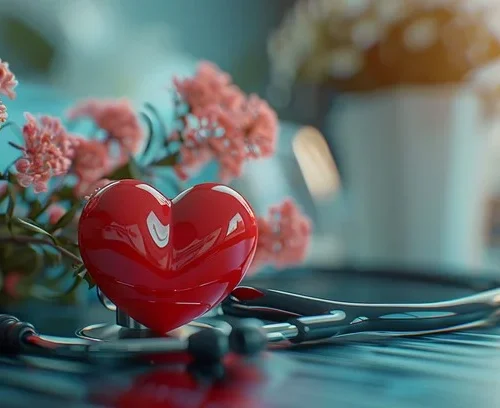 Corazón rojo con estetoscopio, simbolizando la conexión entre salud física y bienestar emocional en pacientes con amiloidosis cardíaca. Foto: StockCake
