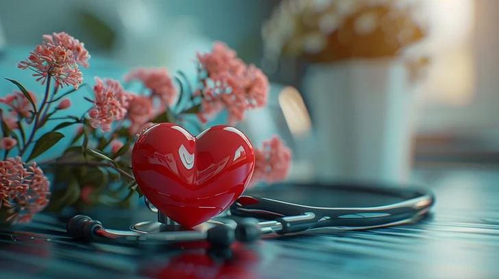 Corazón rojo con estetoscopio, simbolizando la conexión entre salud física y bienestar emocional en pacientes con amiloidosis cardíaca. Foto: StockCake