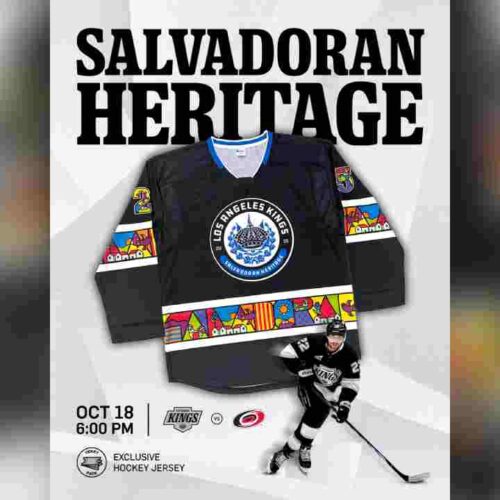 Los Angeles Kings celebran la Herencia Salvadoreña el 18 de octubre en el Crypto.com Arena: hockey, pupusas y orgullo cuscatleco en un solo evento. Foto: Cortesía.