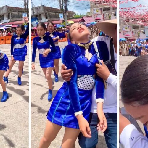 Estudiante es auxiliada tras desmayarse durante desfile escolar en Tamban, un recordatorio de los riesgos del golpe de calor en actividades al aire libre sin medidas de protección adecuadas. Captura de pantalla.