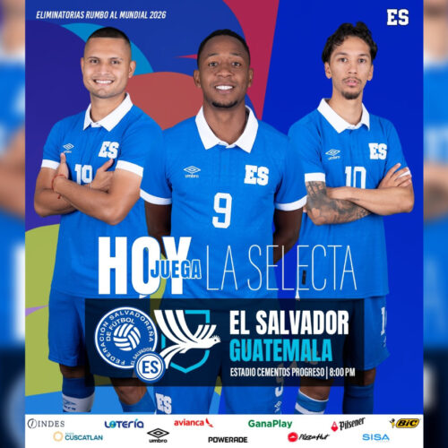 Jugadores de La Selecta con los dorsales 10 y 9, unidos y con los brazos cruzados, bajo el lema: "HOY JUEGA LA SELECTA". Foto: @LaSelecta_SLV.