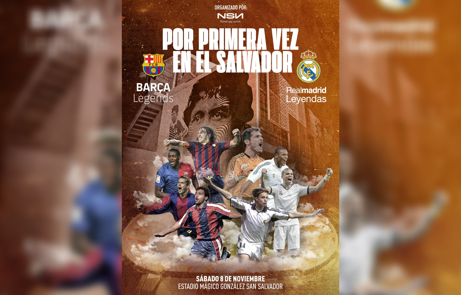 Cartel promocional del Clásico de Leyendas entre Real Madrid y Barcelona en el Estadio Jorge "Mágico" González. Foto: funcapital.