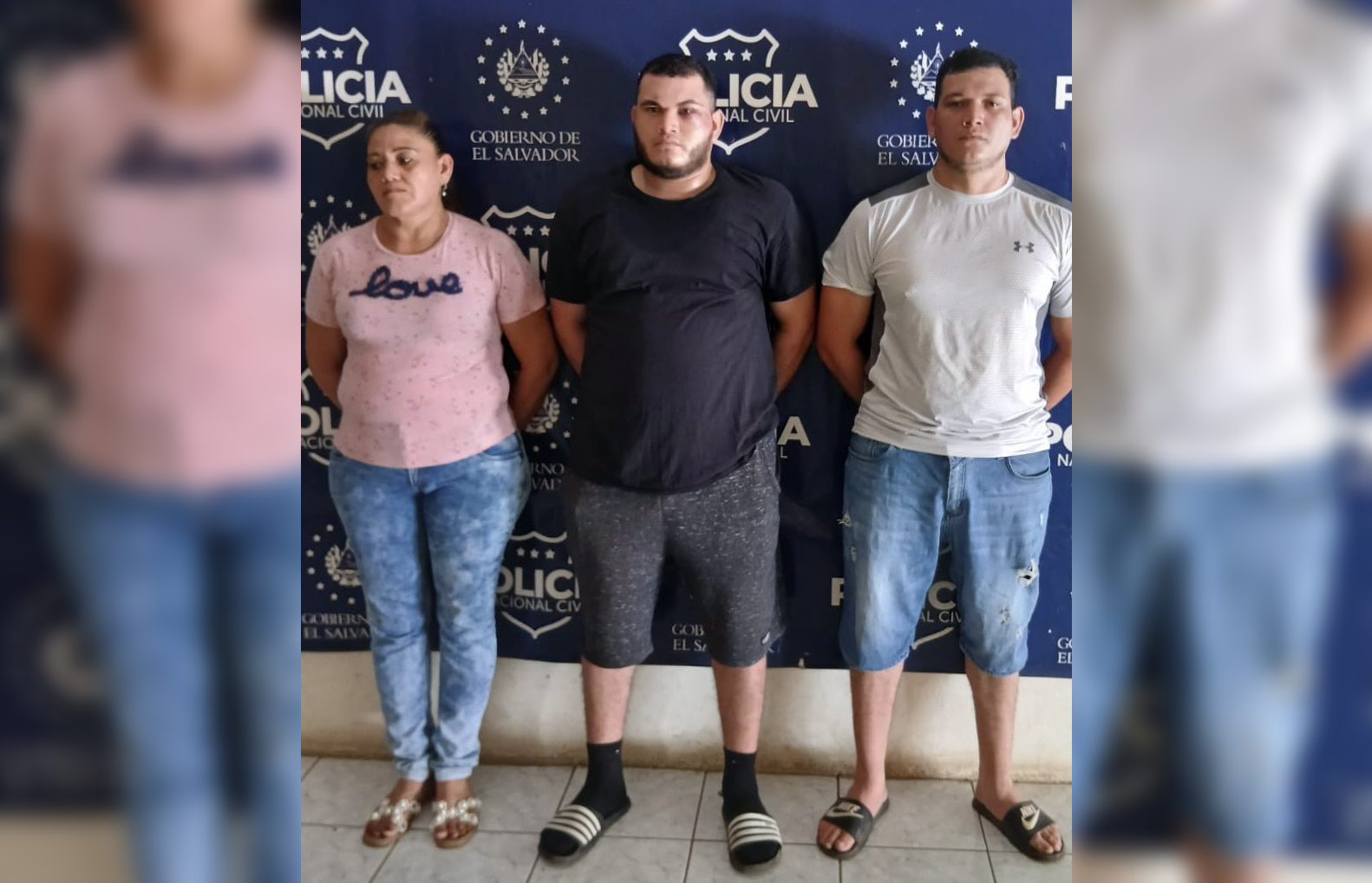 Tres hondureños detenidos por desórdenes públicos en un festejo comunitario en el Barrio Concepción, San Miguel. Foto: @PNCSV.