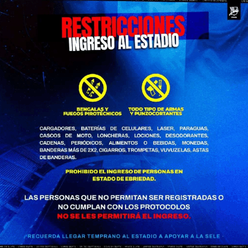 Cartel oficial con las restricciones de ingreso al estadio. Foto: @fedefut_oficial