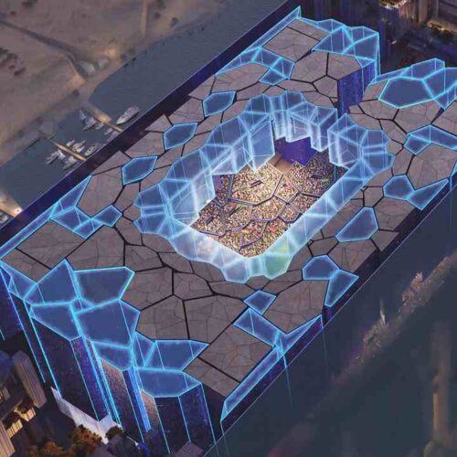 El estadio NEOM, suspendido a 350 metros de altura, redefine la arquitectura deportiva al combinar tecnología, sostenibilidad y vistas panorámicas para el Mundial 2034, un escenario que desafía la gravedad y la tradición. Cortesía.
