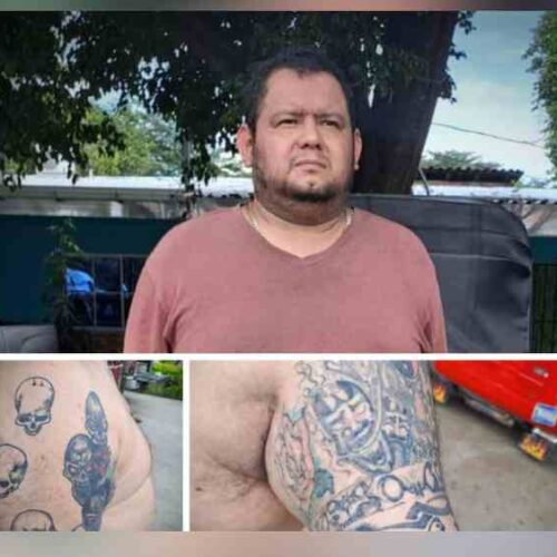 Presunto miembro de la pandilla P-18 Revolucionarios (P-18R), en el cantón El Salitre, municipio de Nejapa, al oeste de San Salvador. Foto: Cortesía.