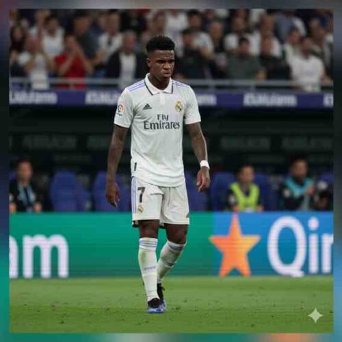 Ilustración creada con IA sobre Vinícius Júnior saliendo del campo tras ser sustituido en el Clásico.