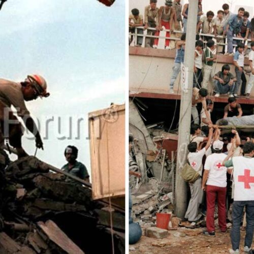 Ruinas del Edificio Rubén Darío tras el terremoto de 1986. Hoy, El Salvador conmemora 39 años de una tragedia que transformó su historia. Fotos: Francisco Campos, www.franciscocampos.net