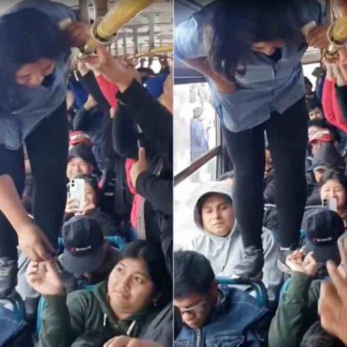 Una cobradora escala el techo de un bus en Perú, mostrando el hacinamiento y caos por el paro de transportistas. ¿Hasta cuándo la improvisación? Captura de pantalla
