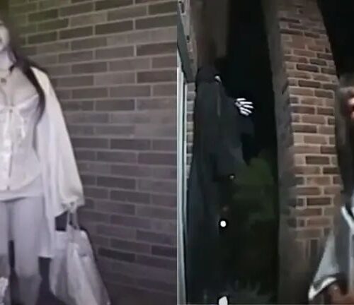 Una mujer sospechosa de robar paquetes durante Halloween en Texas usó a una niña para bloquear las cámaras. Foto: Cortesía.