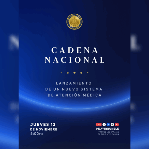 El presidente Nayib Bukele durante la cadena nacional por el lanzamiento del nuevo sistema de atención médica en el Hospital Rosales. Foto: @Nayibbukele.