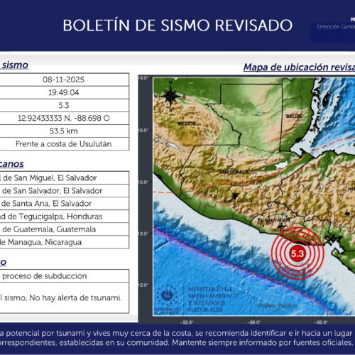 Sismo de magnitud 5.3 registrado frente a la costa de Usulután, El Salvador. Foto: @MedioAmbienteSV