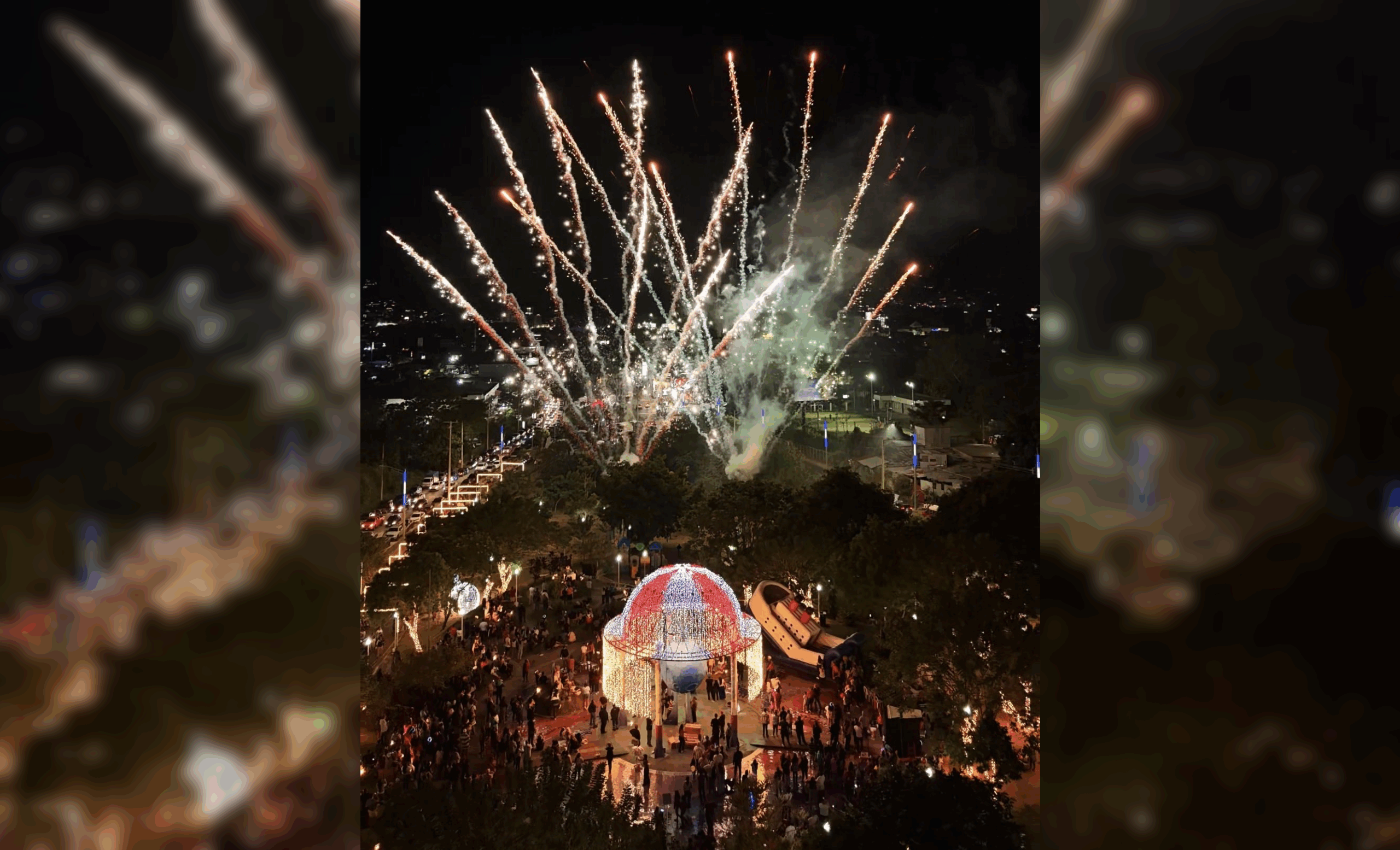 Familias disfrutan de la Villa Navideña de El Cafetalón en Santa Tecla, con túneles de luces y actividades para todas las edades. Foto: @SantaTeclaSV.