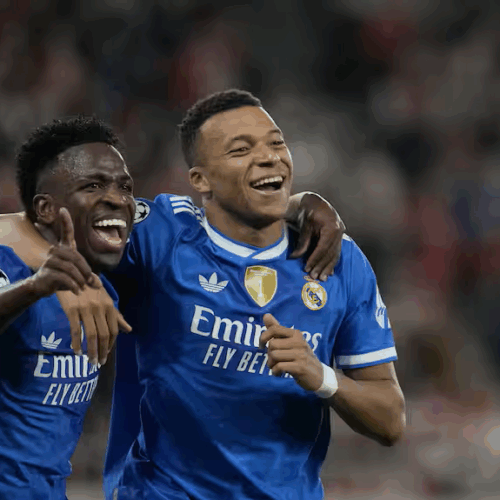 Kylian Mbappé anotó cuatro goles en el triunfo del Real Madrid ante el Olympiacos, igualando un récord de Cristiano Ronaldo en la Champions League. Además, logró el segundo hat-trick más rápido de la historia del torneo. Foto: AP/Petros Giannakouris