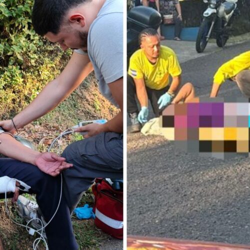 Una unidad de emergencias en Cabañas brindó cobertura a dos accidentes viales casi simultáneos, uno en el desvío de San Isidro Cabañas y otro frente a la ex mina. Los sucesos dejaron tres heridos graves, lo que evidencia la alta siniestralidad en el departamento. Foto: Comandos de Salvamento