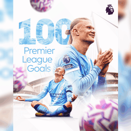 Erling Haaland marcó su gol 100 en la Premier League y se convirtió en el futbolista más rápido en alcanzar esta cifra, superando a Alan Shearer. Lo logró en solo 111 partidos, durante el triunfo del Manchester City frente al Fulham. Foto: Premier League.