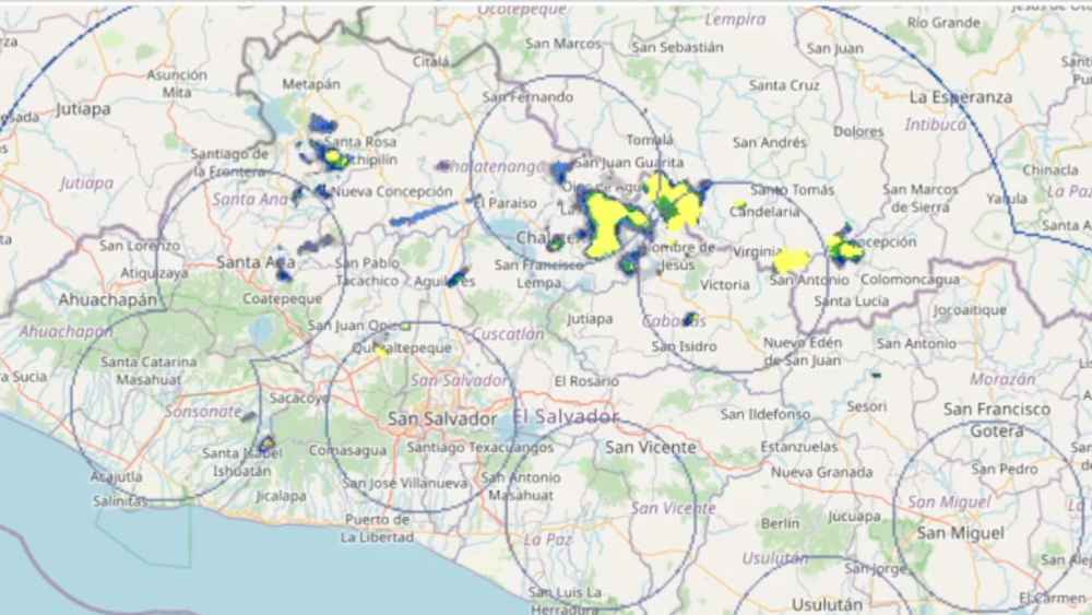 Lluvia leve en Chalatenango según el MARN: precipitaciones dispersas con vientos moderados. Monitoreo activo para la zona norte del país. Captura de pantalla.