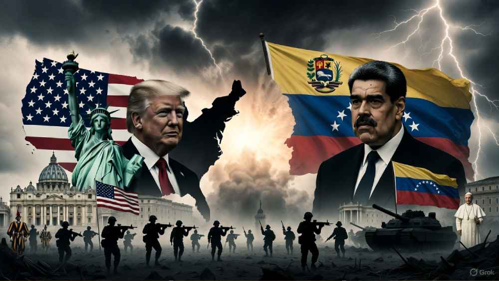 Papa León XIV insta a EE.UU. dialogar antes que invadir Venezuela. ¿Paz o presión? | Comparte tu opinión abajo. Ilustración IA.