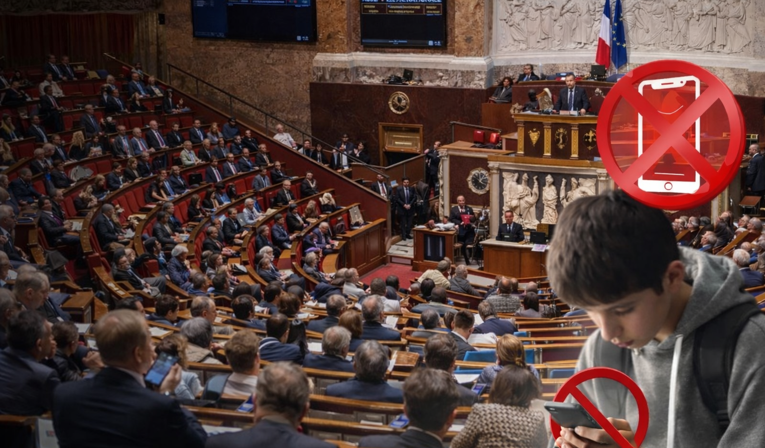 La Asamblea Nacional de Francia aprobó restringir redes sociales a menores de 15 años y vetar celulares en institutos para proteger su desarrollo. Foto: ilustración.