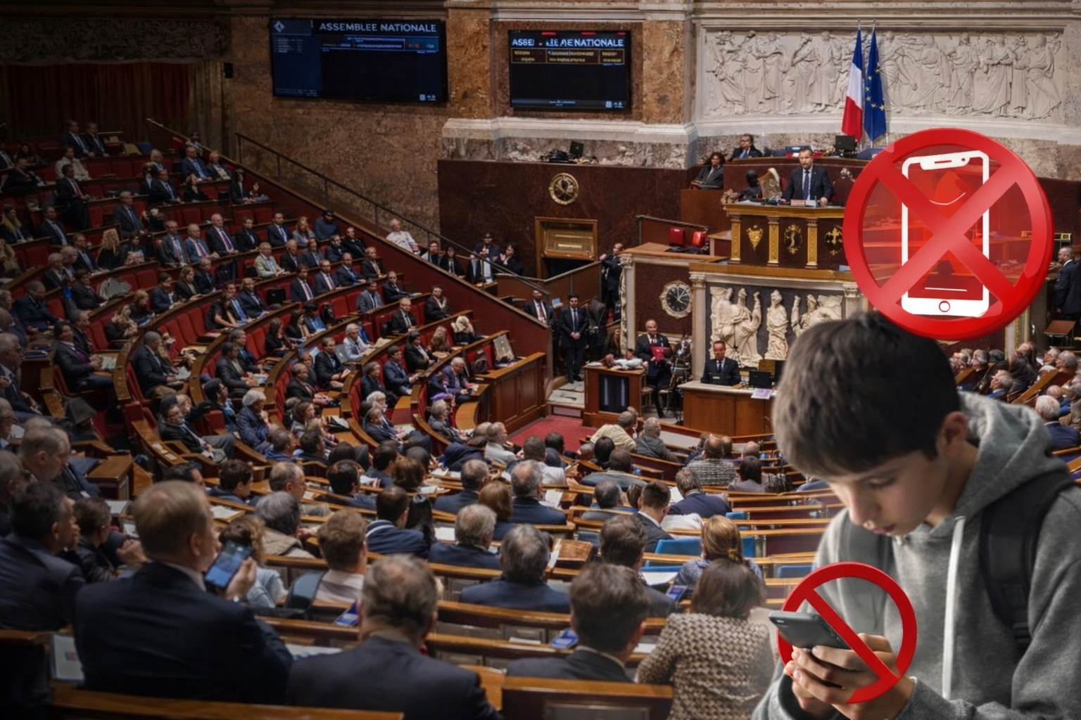La Asamblea Nacional de Francia aprobó restringir redes sociales a menores de 15 años y vetar celulares en institutos para proteger su desarrollo. Foto: ilustración.