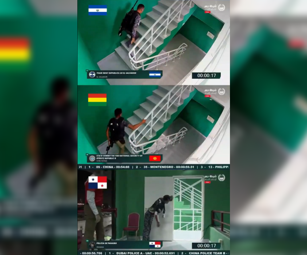 La Policía Nacional Civil (PNC) de El Salvador destacó en el UAE SWAT Challenge 2026 en Dubái, compitiendo contra las mejores unidades de operaciones especiales del mundo. Los agentes demostraron tácticas avanzadas y coordinación en pruebas de alto nivel. Foto: Cortesía.