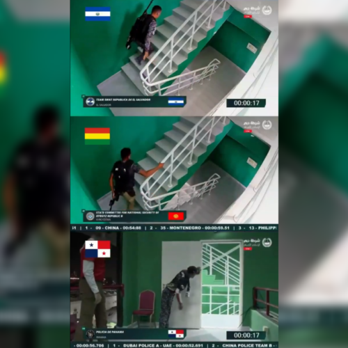 La Policía Nacional Civil (PNC) de El Salvador destacó en el UAE SWAT Challenge 2026 en Dubái, compitiendo contra las mejores unidades de operaciones especiales del mundo. Los agentes demostraron tácticas avanzadas y coordinación en pruebas de alto nivel. Foto: Cortesía.