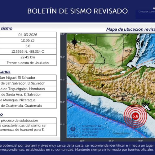 Un fuerte sismo de magnitud 5.6 con epicentro frente a la costa de Usulután fue sentido en El Salvador este 4 de marzo. El MARN confirmó que no hay amenaza de tsunami. Foto: Ministerio de Medio Ambiente.