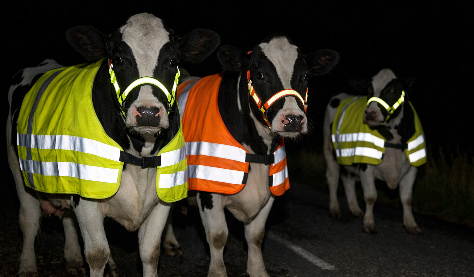 El diputado Bayron Banegas propuso en Honduras una ley para que vacas, caballos y burros usen cintas reflectivas en carreteras y mejorar la seguridad vial. La iniciativa genera debate: ¿solución o meme? Foto: Ilustración.