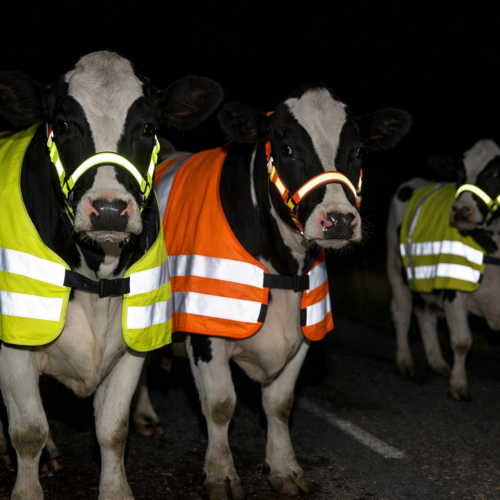 El diputado Bayron Banegas propuso en Honduras una ley para que vacas, caballos y burros usen cintas reflectivas en carreteras y mejorar la seguridad vial. La iniciativa genera debate: ¿solución o meme? Foto: Ilustración.