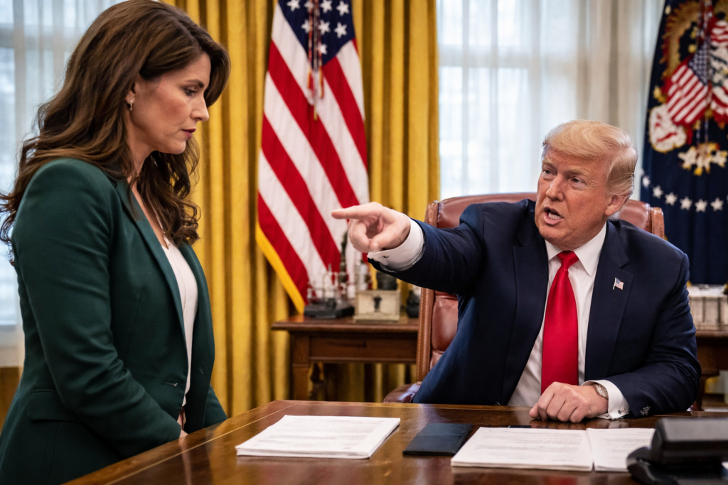 Donald Trump despide a Kristi Noem del DHS al estilo "The Apprentice". El senador Markwayne Mullin será su relevo en el #GabineteDeTrump. Conoce los detalles del polémico cambio. Foto: Ilustración.