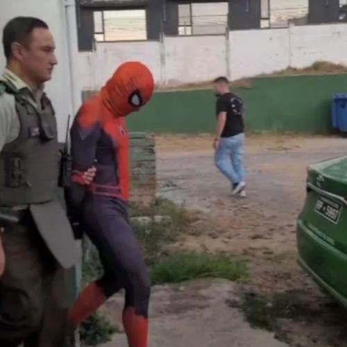 Un imitador de #Spider-Man en Valparaíso es detenido por Carabineros tras revelar que era buscado por homicidio frustrado y amenazas. Las redes lo convirtieron en el estreno más comentado del año. Foto: Cortesía.