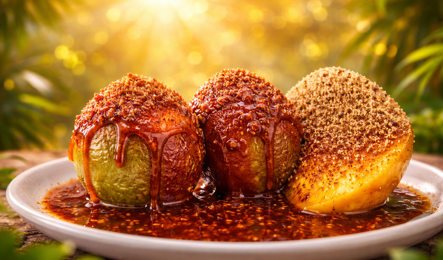 La Semana Santa en El Salvador se viste de dulzura con los infaltables jocotes y mangos en miel. Un legado culinario que une generaciones en torno al perol de panela y especias. Foto: Ilustración.