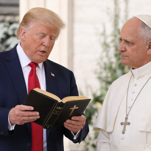 Donald Trump participará en "America Reads the Bible" este 21 de abril desde la Oficina Oval, en medio de roces con el Papa León XIV y polémicas por imágenes de IA que lo muestran como figura mesiánica. Foto: Ilustración.