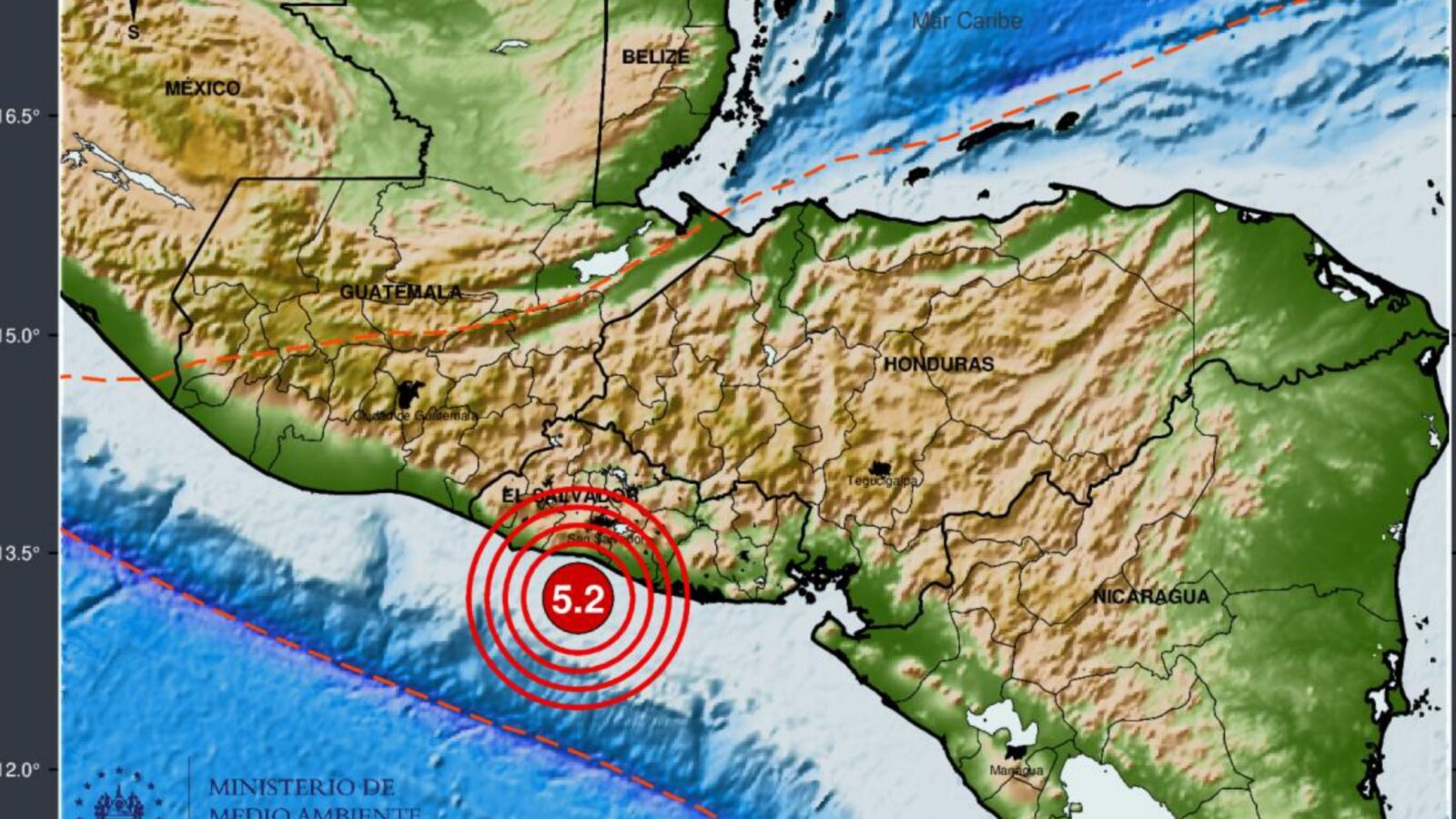 Un sismo de magnitud 5.2 se registró a las 08:09 a. m. frente a la costa de #LaLibertad. No se reportan daños materiales ni víctimas inicialmente, pero se monitorea la zona. Foto: MARN.