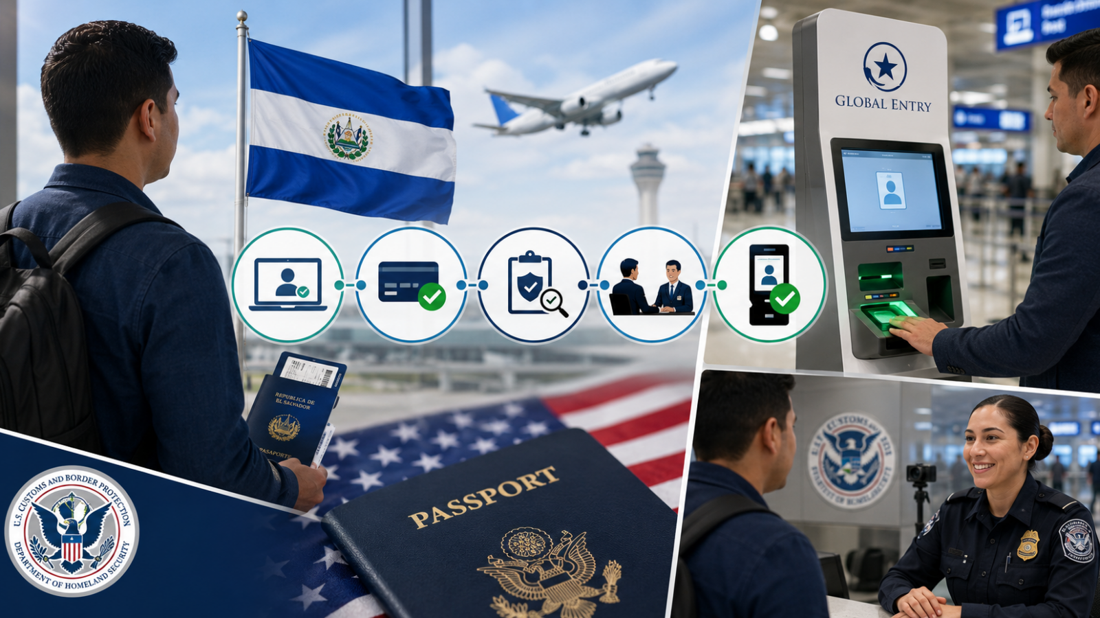 Guía útil sobre los requisitos y etapas para que los salvadoreños apliquen al programa de viajero confiable Global Entry en aeropuertos de EE. UU.. Foto: Ilustración.