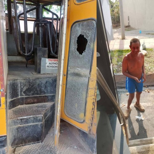 Habitantes de la colonia 5 de Marzo en Santa Ana denuncian a un hombre con problemas mentales que ataca unidades de la ruta 10 lanzando piedras. Los buses ya presentan daños. Foto: Cortesía.