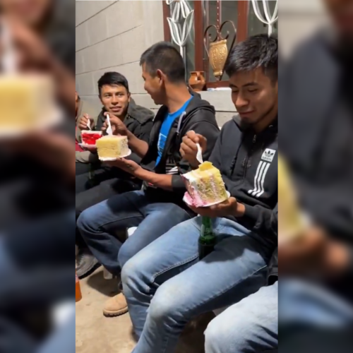 Un video viral muestra una fiesta donde los organizadores repartieron porciones gigantes de pastel, desafiando la "tacañería" tradicional de los cumpleaños en San Vicente. Foto: Cortesía.