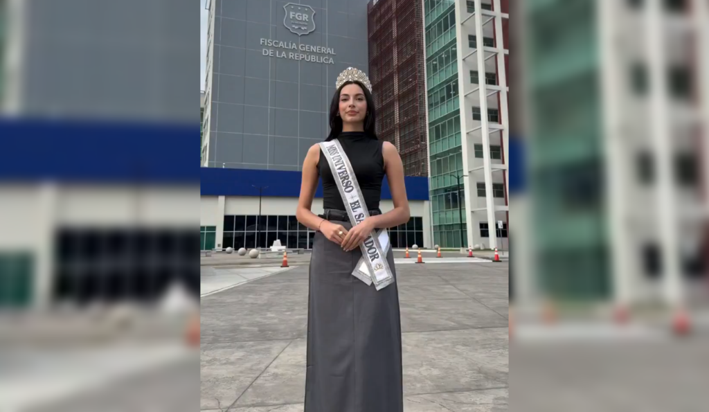 La reina de belleza salvadoreña Giulia Zanoni acudió a las instancias legales para reportar presuntos actos de difamación que atentan contra su integridad. Foto: FGR.