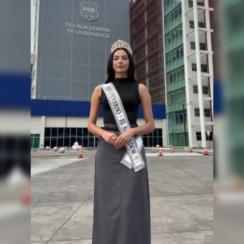 La reina de belleza salvadoreña Giulia Zanoni acudió a las instancias legales para reportar presuntos actos de difamación que atentan contra su integridad. Foto: FGR.