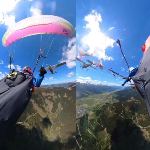 Una deportista austriaca de 44 años logró activar su paracaídas de emergencia tras sufrir una impactante colisión en pleno vuelo con un Cessna 172 en los Alpes. El accidente fue captado en video. Foto: Cortesía.